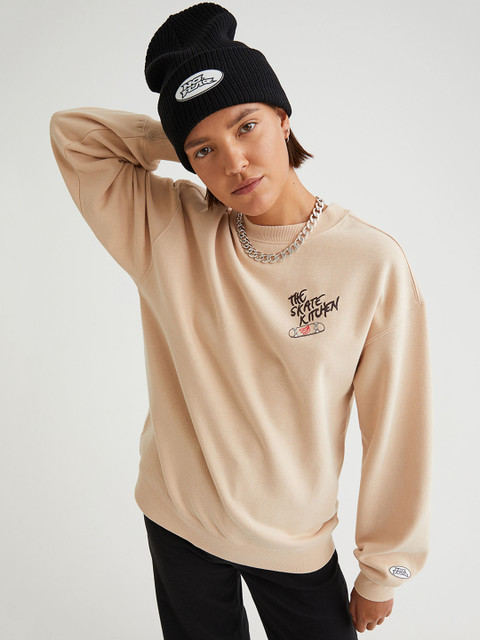 

H&M Women Beige Printed sweatshirt