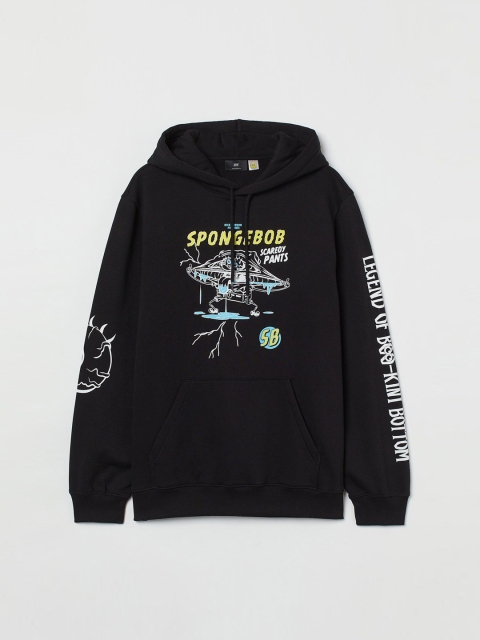 

H&M Men Black & Multicoloured Printed Hoodie