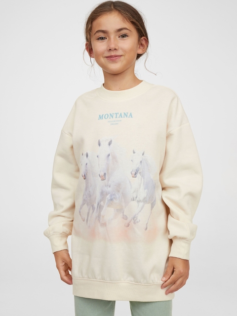 

H&M Girls Beige Printed Sweatshirt