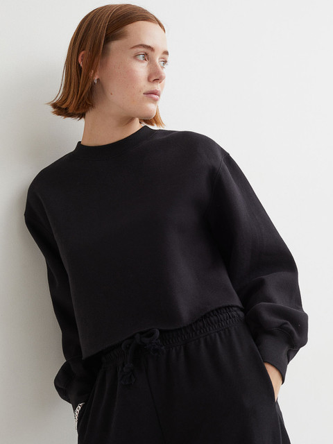 

H&M Women Black Cropped sweatshirt