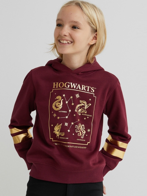 

H&M Girls Red & Gold-Toned Printed Hoodie