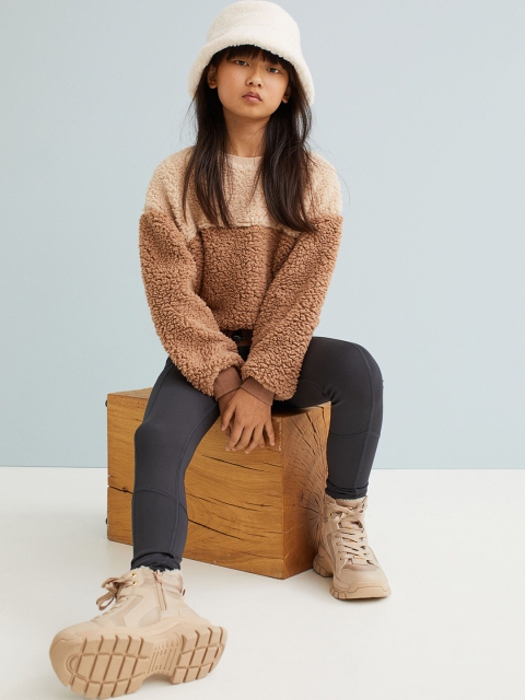 

H&M Girls Beige & Brown Faux shearling top