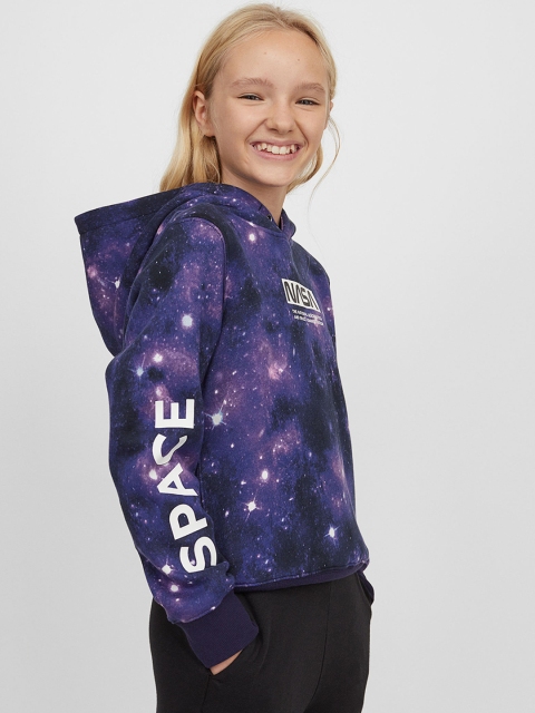 

H&M Girls Blue Printed hoodie