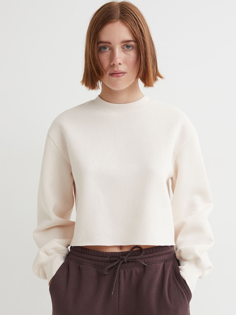 

H&M Women White Cropped Sweatshirt