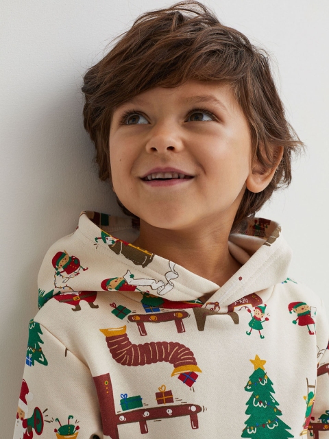 

H&M Boys Beige Printed hoodie