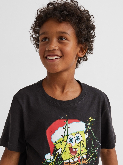 

H&M Boys Grey Printed Pure Cotton T-shirt