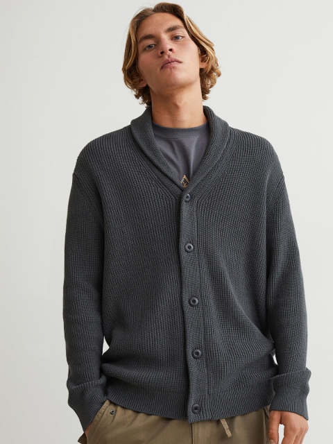 

H&M Men Grey Shawl-collar Cardigan