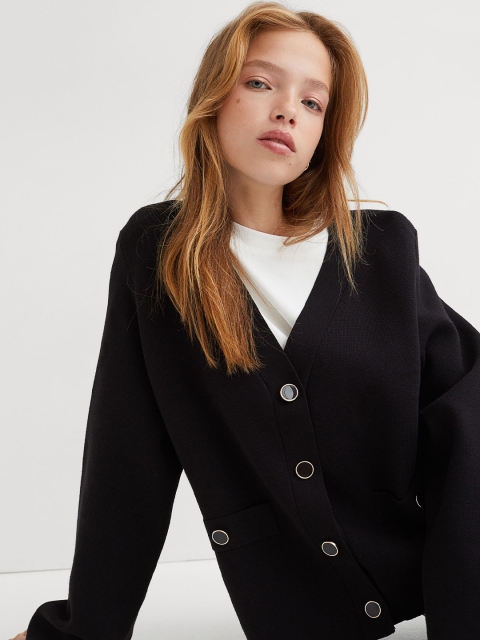 

H&M Women Black Boxy Style Cardigan