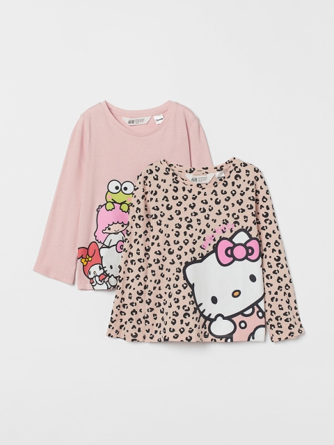 

H&M Girls Pink & Beige 2-Pack Printed Tops