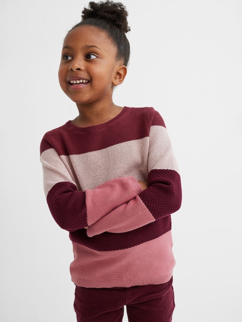 

H&M Girls Red & Multicoloured Textured-Knit Jumper