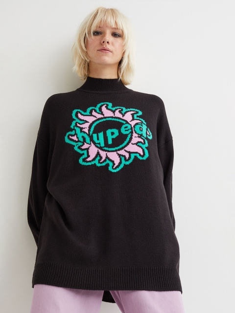 

H&M Women Black Acrylic Oversized Jumper