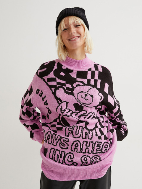 

H&M Women Pink Oversized Acrylic Jumper