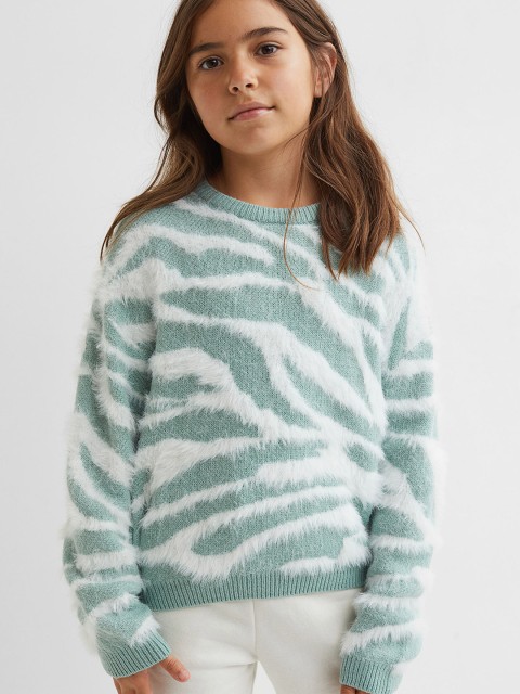 

H&M Kids Girls Turquoise Oversized knitted jumper, Turquoise blue