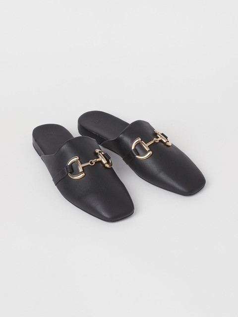 

H&M Women Black Buckle-Detail Mules