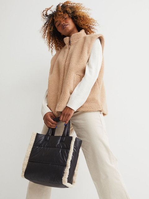 

H&M Women Black & Beige Self Design Lined Shopper
