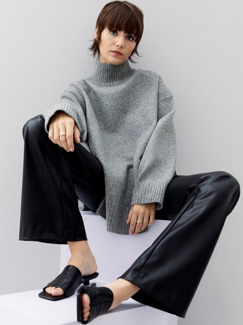 

H&M Women Black Flared Imitation Leather Trousers