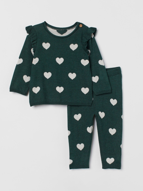 

H&M Girls Green Pure Cotton Fine-knit set