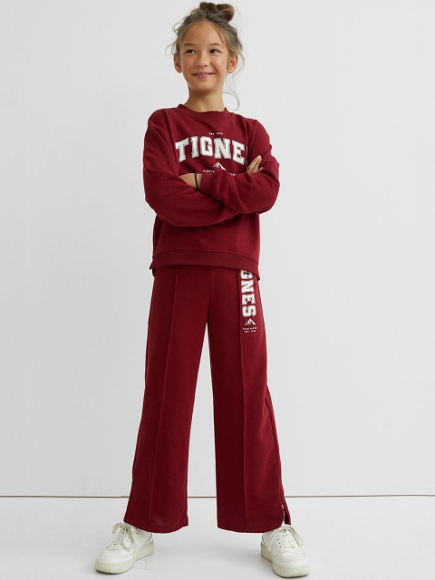 

H&M Girls Maroon & White Printed Straight-Legged Joggers