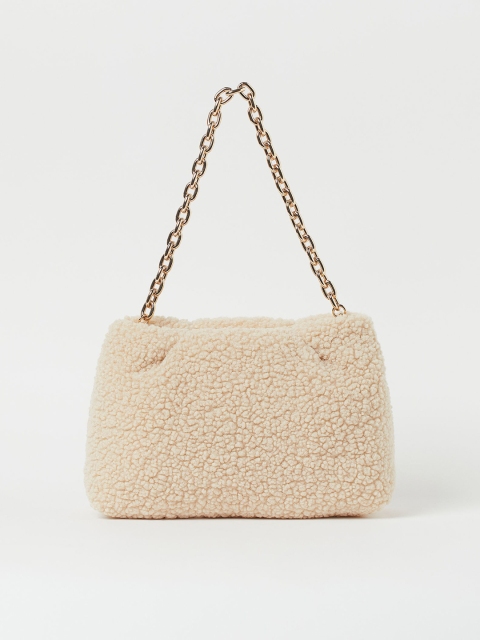 

H&M Women Solid Faux Shearling Clutch Bag, Beige