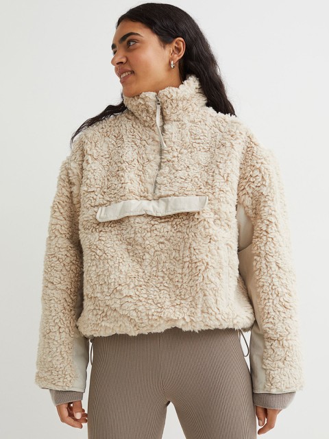 

H&M Women Beige Faux Shearling Popover Jacket