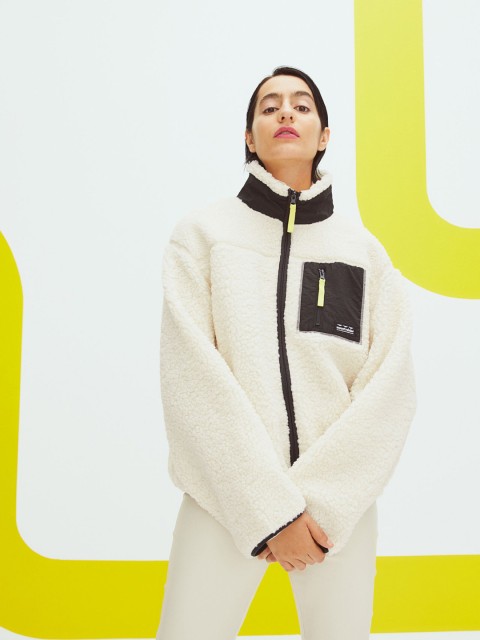 

H&M Women White Oversized faux shearling jacket