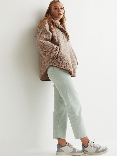 

H&M Women Beige Collared Faux Shearling Top