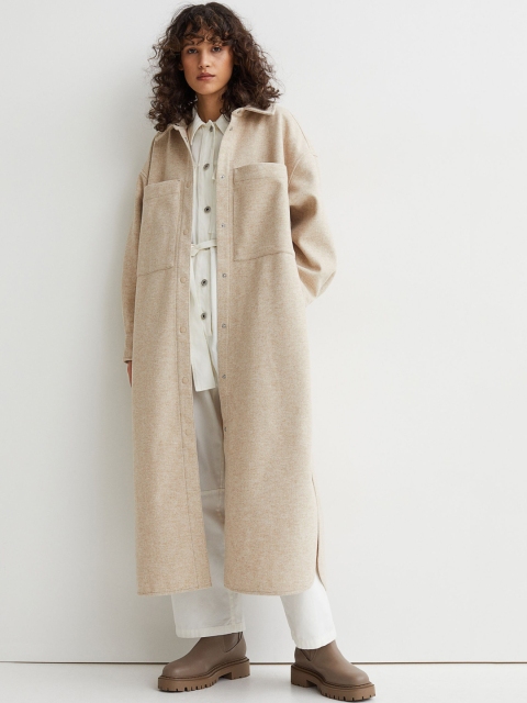 

H&M Women Beige Long shirt jacket