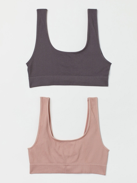 

H&M Women 2-pack seamless bra tops, Grey