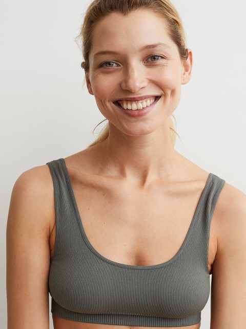 

H&M Women Green & Beige 2-Pack Seamless Bra Tops