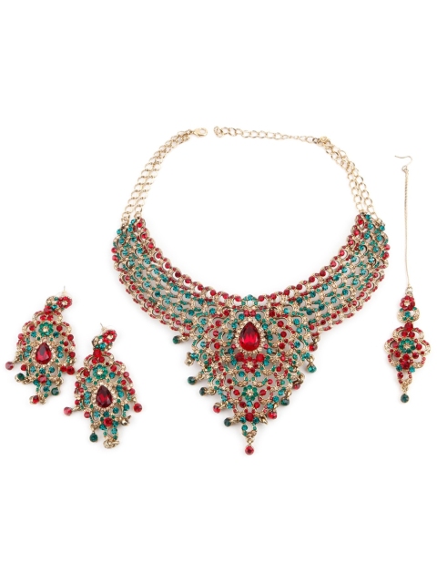 

ODETTE Set Of 2 Gold-Plated & Red Stone Studded Jewellery Set