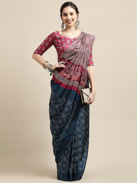 

Saree mall Navy Blue & Red Bandhani Silk Blend Bandhani Sarees