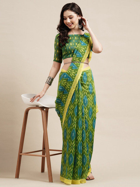 

Saree mall Green & Yellow Pure Cotton Saree
