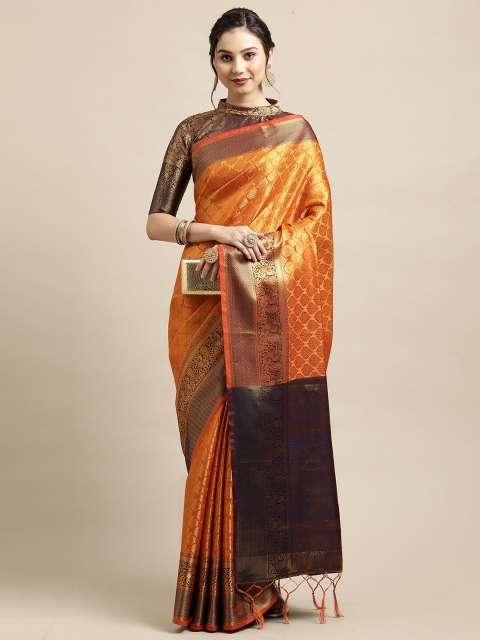 

Saree mall Orange Ethnic Motifs Woven Design Banarasi Saree