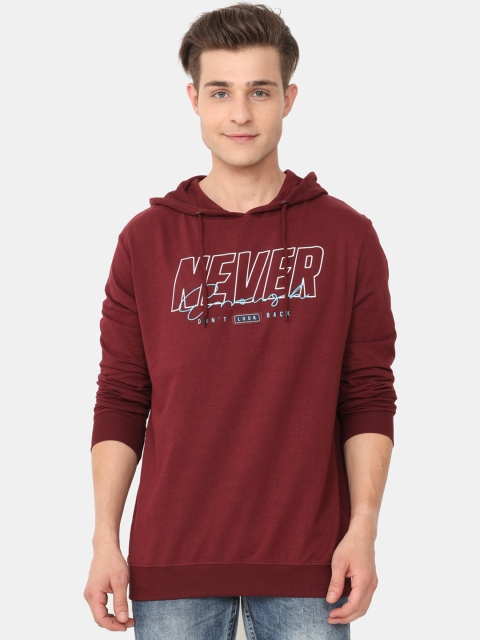 

ARDEUR Men Maroon Printed Hooded Sweatshirt