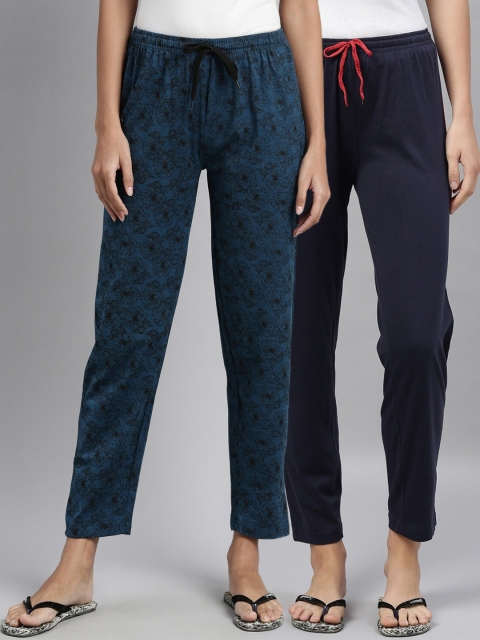 

Kryptic Women Teal & Navy Blue Pack of 2 Cotton Lounge Pants