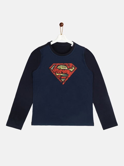 

YK Justice League Boys Navy Blue Typography Printed T-shirt