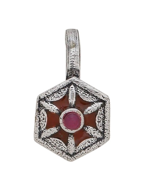 

Studio Voylla Oxidised Silver-Plated Pink CZ-Studded Nosepin