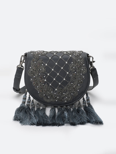 

Clotche Pink PU Half Moon Sling Bag with Tassells