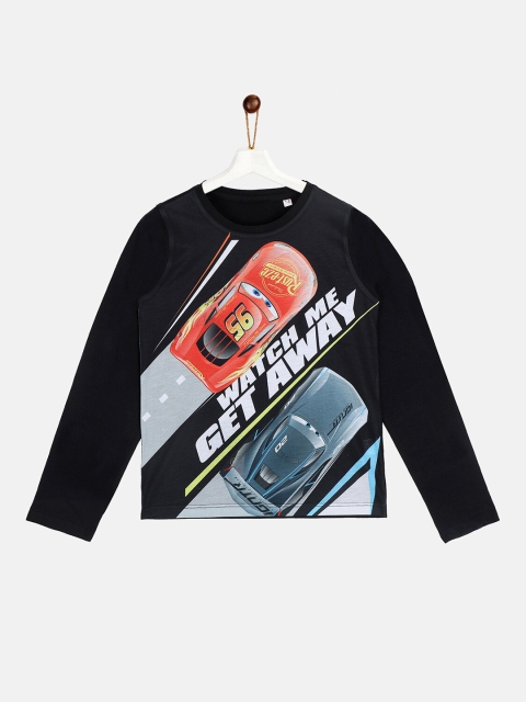 

YK Disney Boys Black Typography Printed T-shirt