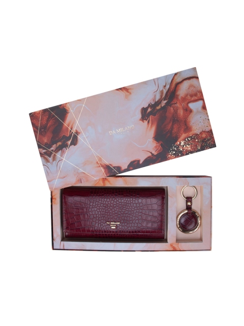

Da Milano Women Burgundy Textured Leather Accessory Gift Set