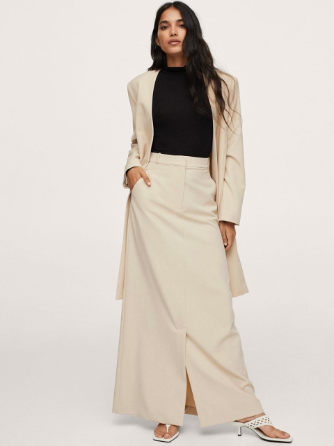 

MANGO Women Off-White Solid Open Front OverCoat