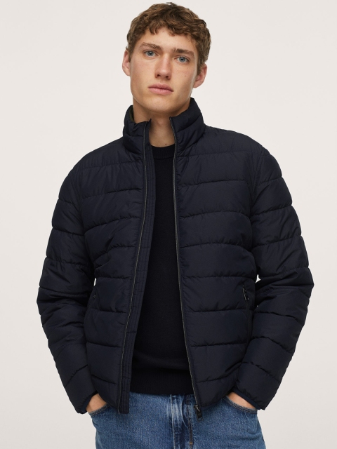 

MANGO MAN Men Navy Blue Solid Padded Jacket