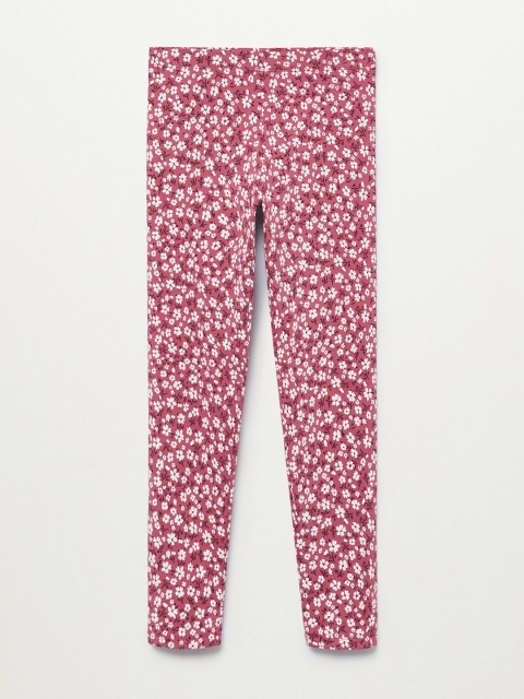 

Mango Kids Girls Peach-Coloured & White Floral Print Ankle Length Leggings
