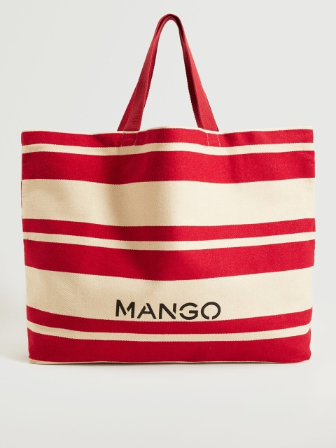 

MANGO Women Cream-Coloured & Red Striped Oversized Shopper Tote Bag