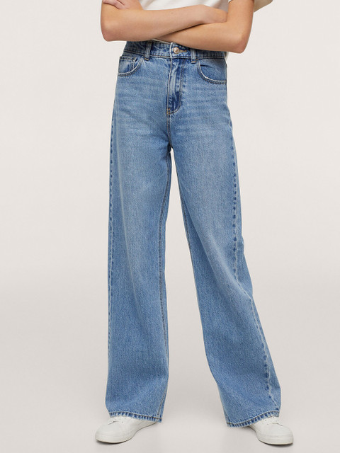 

Mango Kids Girls Blue Cotton Wide Leg High-Rise Light Fade Jeans