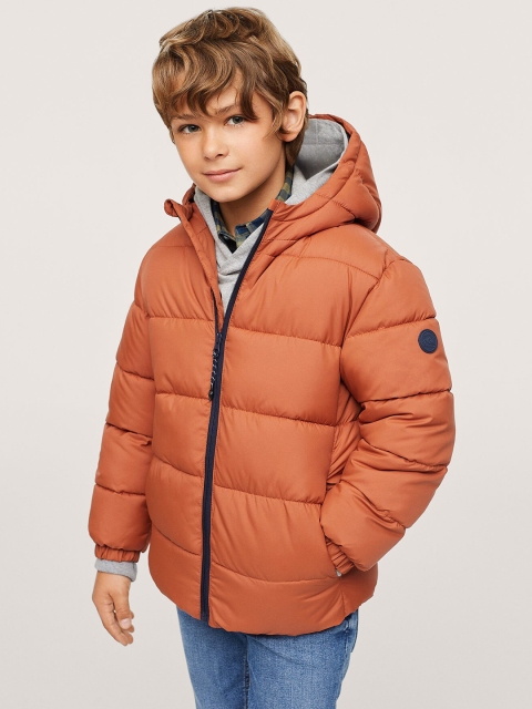 

Mango Kids Boys Rust Orange Solid Hooded Padded Jacket