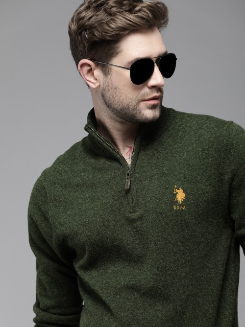

U S Polo Assn Men Olive Green Pullover Sweater