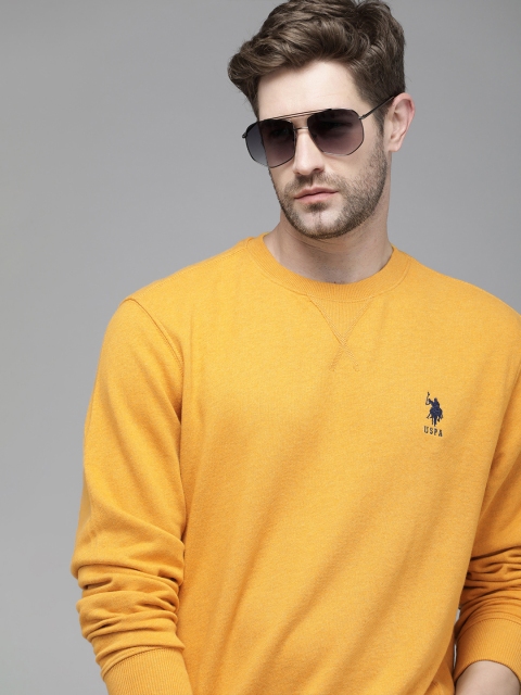 

U S Polo Assn Men Yellow Solid Pure Cotton Sweatshirt