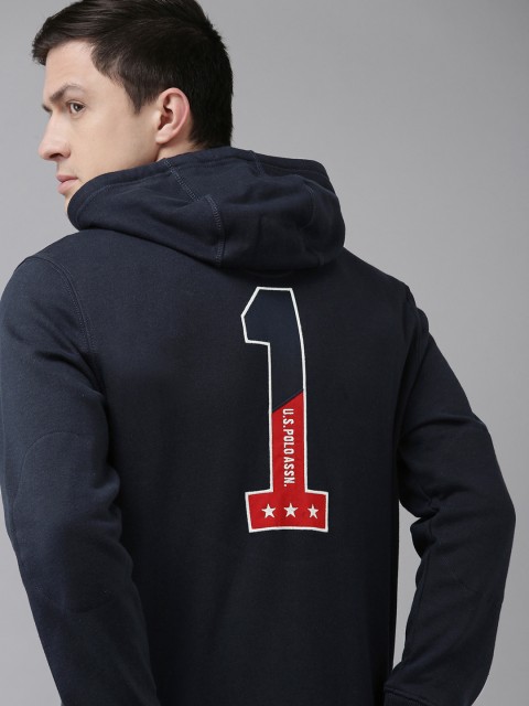 

U S Polo Assn Men Navy Blue Back Printed Hooded Sweatshirt