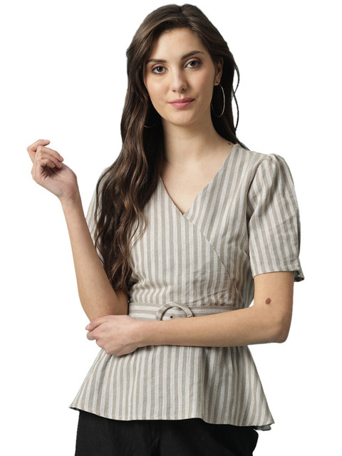 

Gipsy Khaki Striped Wrap Top